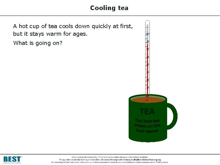 Cooling tea A hot cup of tea cools down quickly at first, but it