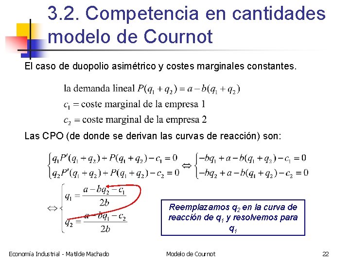 3. 2. Competencia en cantidades modelo de Cournot El caso de duopolio asimétrico y
