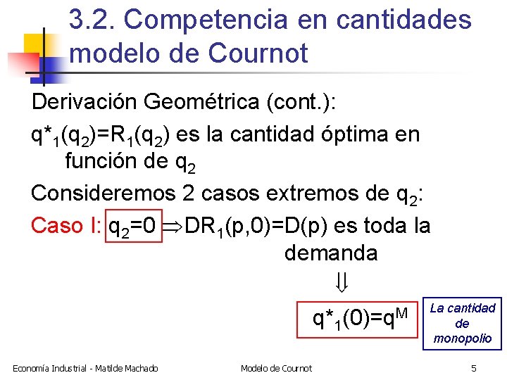 3. 2. Competencia en cantidades modelo de Cournot Derivación Geométrica (cont. ): q*1(q 2)=R