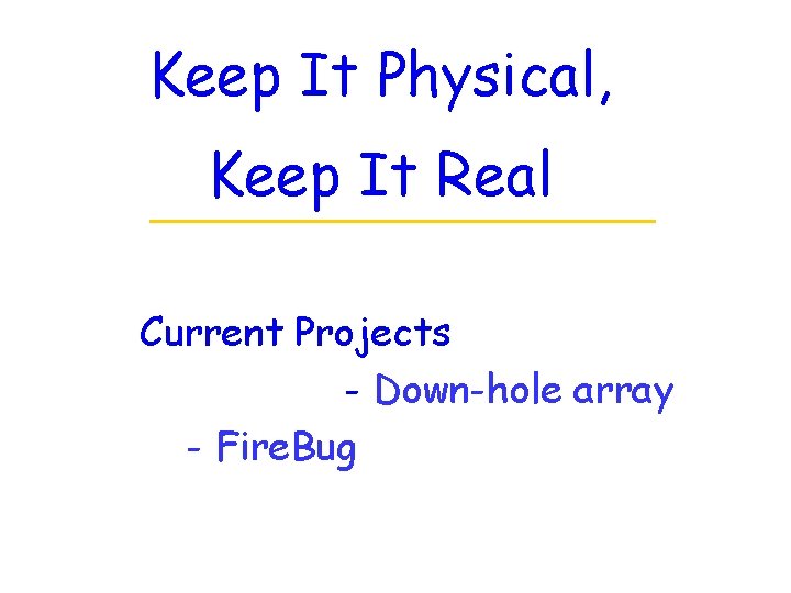 Keep It Physical, Keep It Real Current Projects - Down-hole array - Fire. Bug