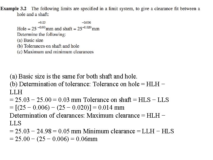 (a) Basic size is the same for both shaft and hole. (b) Determination of