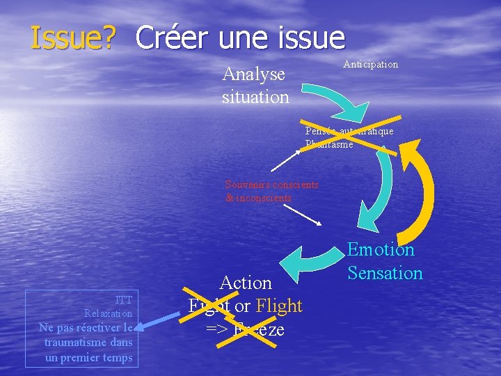 Issue? Créer une issue Anticipation Analyse situation Pensée automatique Phantasme Souvenirs conscients & inconscients