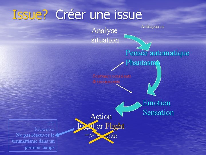 Issue? Créer une issue Anticipation Analyse situation Pensée automatique Phantasme Souvenirs conscients & inconscients