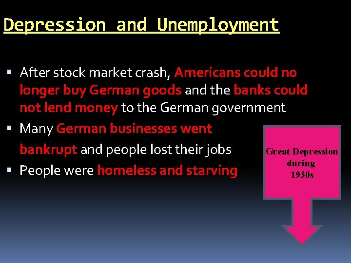 Depression and Unemployment After stock market crash, Americans could no longer buy German goods