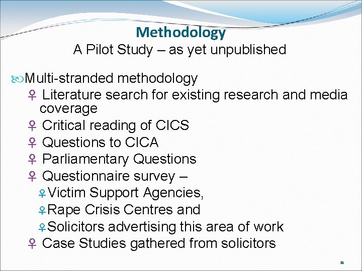 Methodology A Pilot Study – as yet unpublished Multi-stranded methodology ♀ Literature search for Methodology A Pilot Study – as yet unpublished Multi-stranded methodology ♀ Literature search for