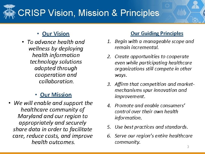 CRISP Vision, Mission & Principles • Our Vision • To advance health and wellness