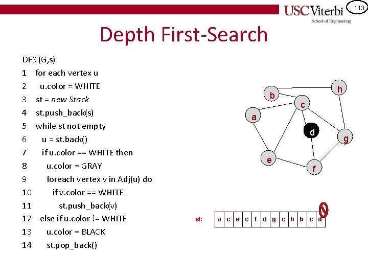 113 Depth First-Search DFS (G, s) 1 for each vertex u 2 u. color