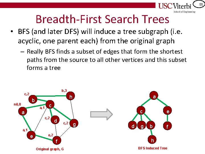 55 Breadth-First Search Trees • BFS (and later DFS) will induce a tree subgraph