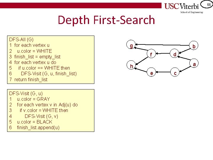 66 Depth First-Search DFS-All (G) 1 for each vertex u 2 u. color =