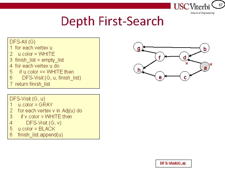 67 Depth First-Search DFS-All (G) 1 for each vertex u 2 u. color =