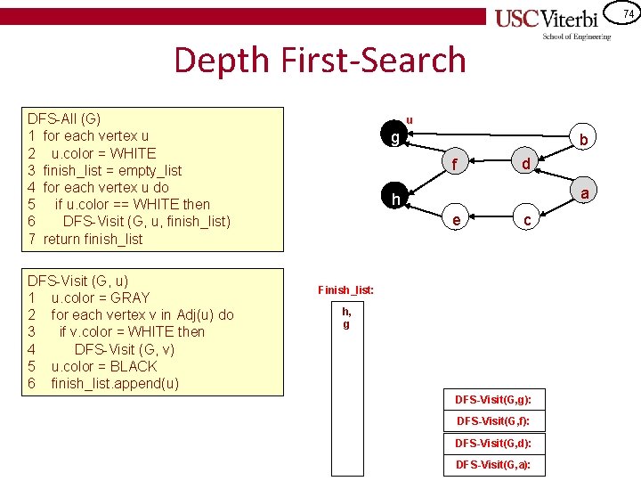 74 Depth First-Search DFS-All (G) 1 for each vertex u 2 u. color =