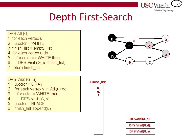 75 Depth First-Search DFS-All (G) 1 for each vertex u 2 u. color =