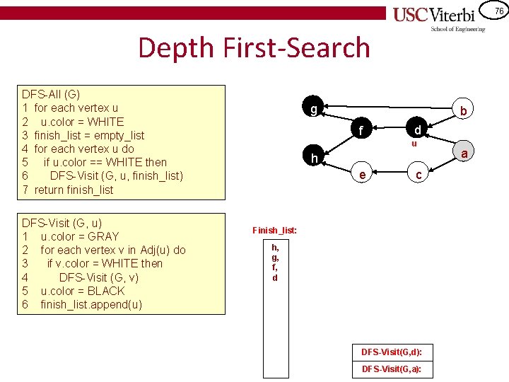 76 Depth First-Search DFS-All (G) 1 for each vertex u 2 u. color =