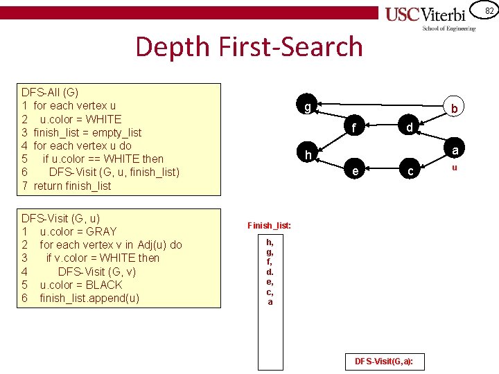 82 Depth First-Search DFS-All (G) 1 for each vertex u 2 u. color =