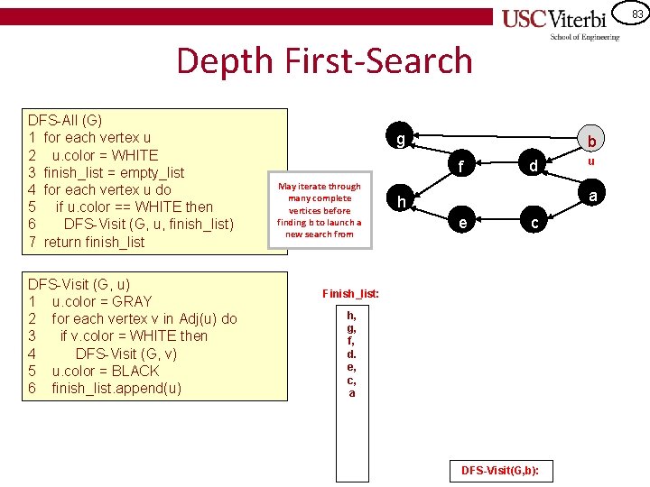 83 Depth First-Search DFS-All (G) 1 for each vertex u 2 u. color =