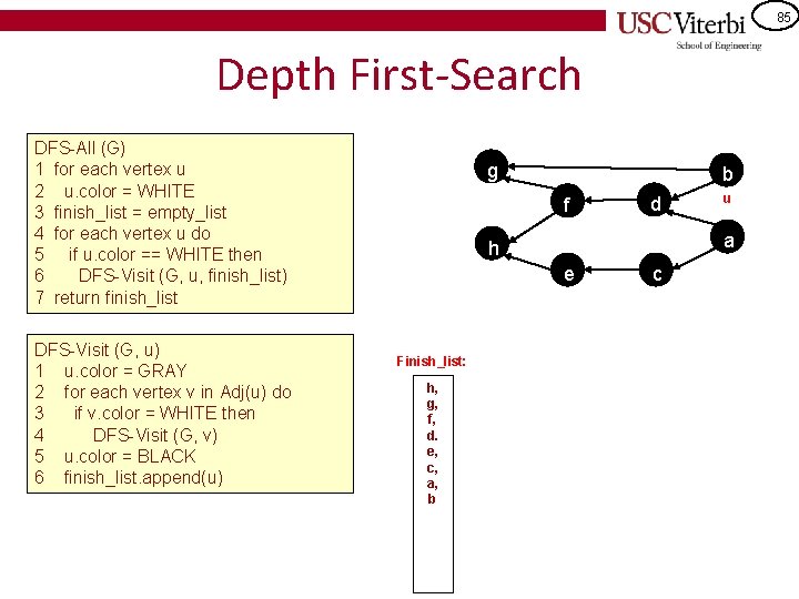 85 Depth First-Search DFS-All (G) 1 for each vertex u 2 u. color =