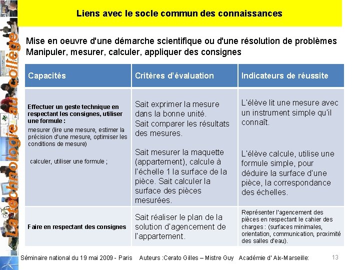 La technologie au collège Liens avec le socle commun des connaissances Mise en oeuvre La technologie au collège Liens avec le socle commun des connaissances Mise en oeuvre