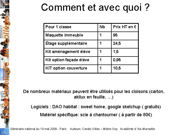 La technologie au collège Comment et avec quoi ? Pour 1 classe Nb Prix La technologie au collège Comment et avec quoi ? Pour 1 classe Nb Prix