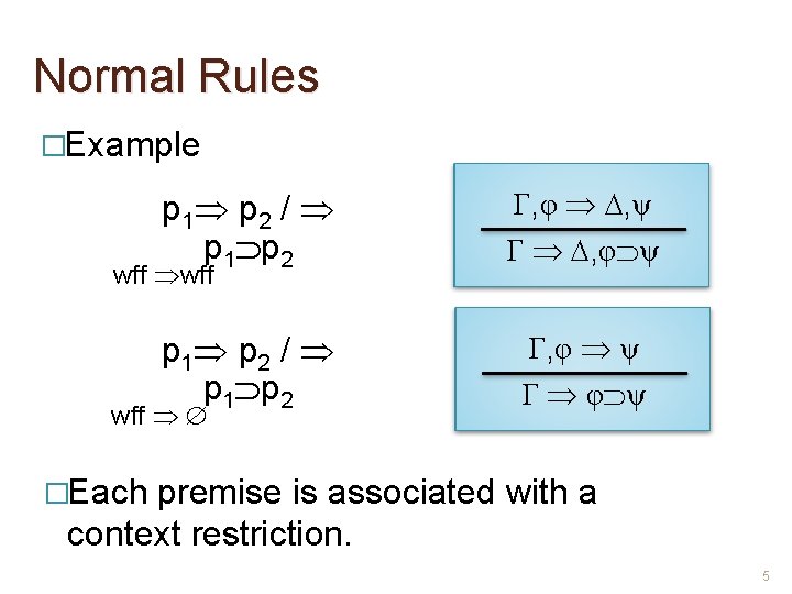 Normal Rules �Example p 1 p 2 / p 1 p 2 wff ,