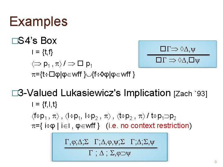 Examples �S 4’s Box , ψ I = {t, f} p 1 , /