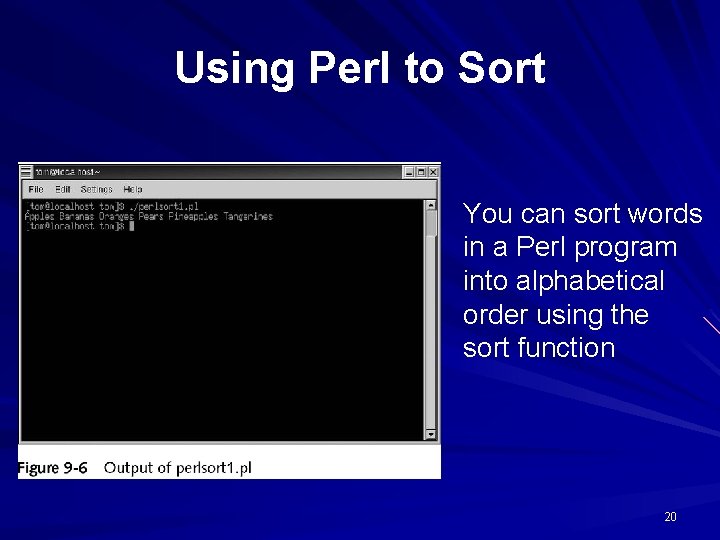 Using Perl to Sort You can sort words in a Perl program into alphabetical