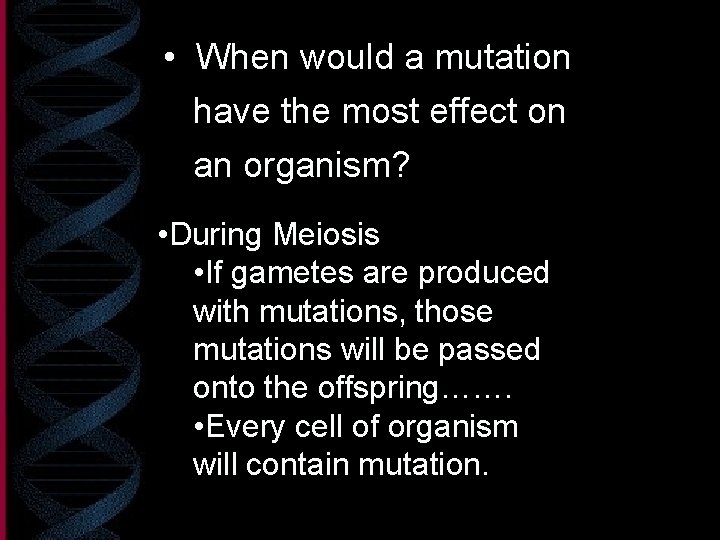  • When would a mutation have the most effect on an organism? •