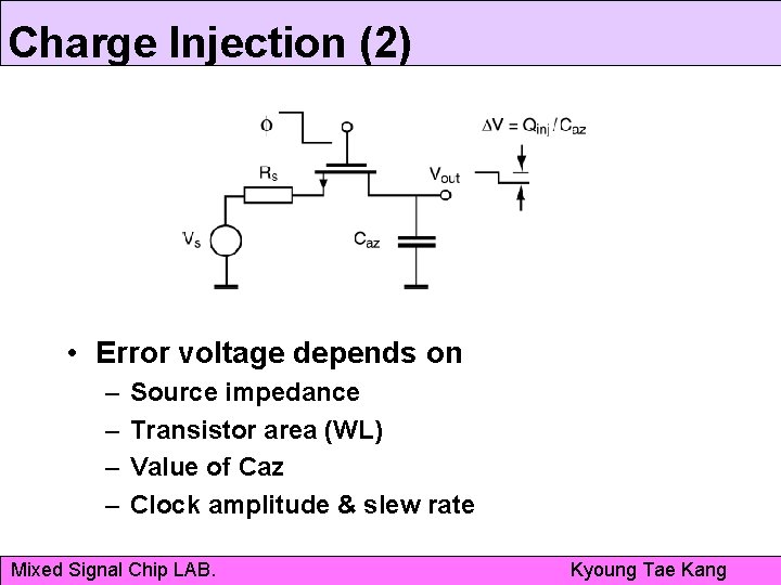 Charge Injection (2) • Error voltage depends on – – Source impedance Transistor area