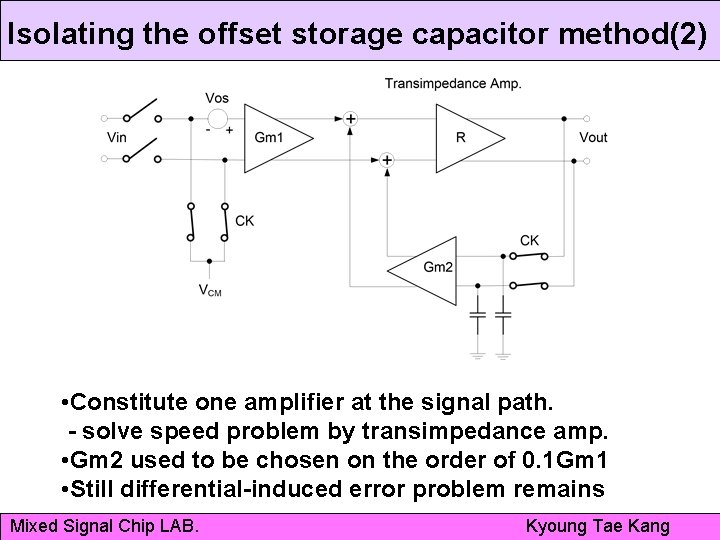 Isolating the offset storage capacitor method(2) • Constitute one amplifier at the signal path.