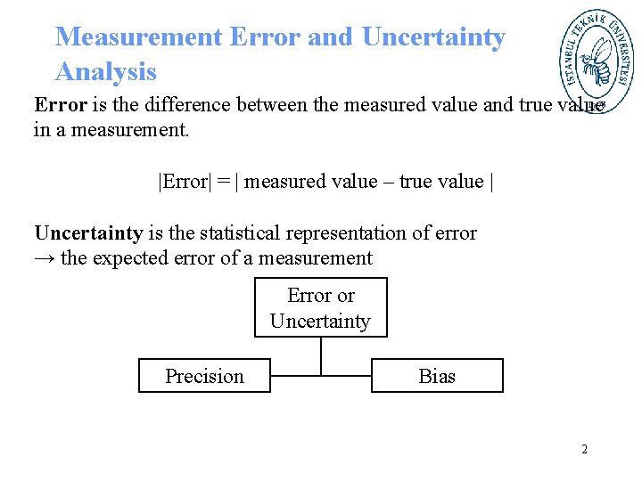 Measurement Error and Uncertainty Analysis Error is the difference between the measured value and
