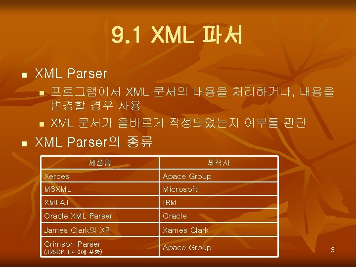 9. 1 XML 파서 n XML Parser n n n 프로그램에서 XML 문서의 내용을