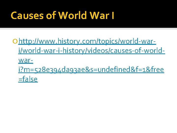 Causes of World War I http: //www. history. com/topics/world-war- i/world-war-i-history/videos/causes-of-worldwari? m=528 e 394 da