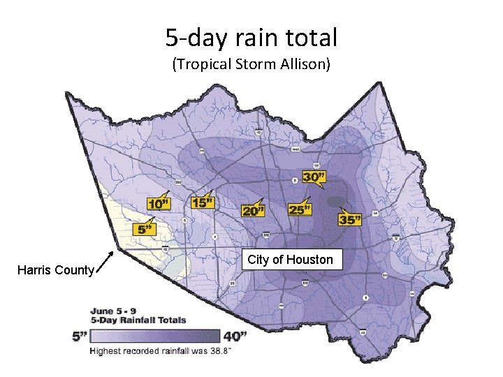 5 -day rain total (Tropical Storm Allison) Harris County City of Houston 