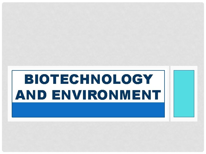 BIOTECHNOLOGY AND ENVIRONMENT 