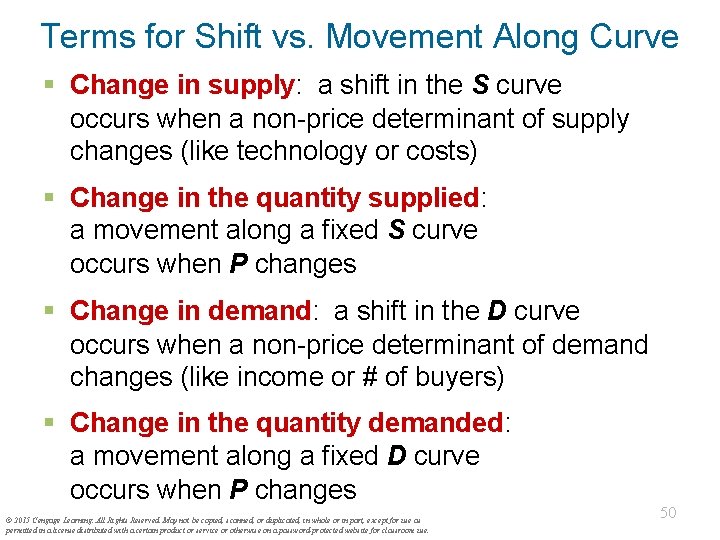 Terms for Shift vs. Movement Along Curve § Change in supply: a shift in