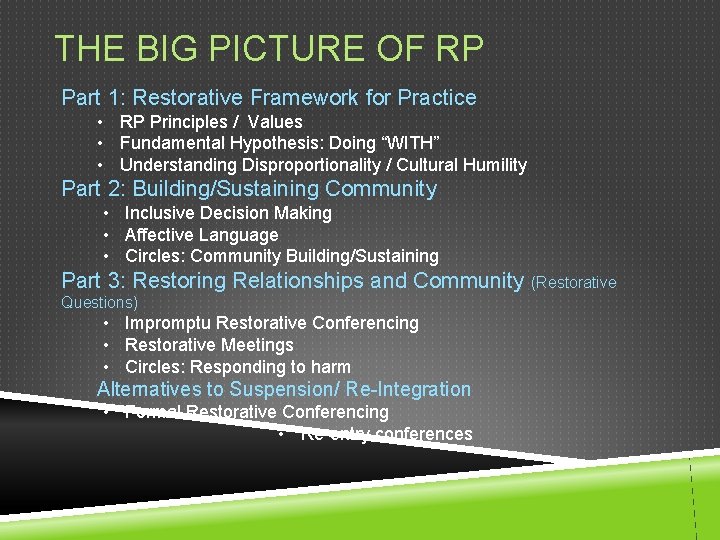 THE BIG PICTURE OF RP Part 1: Restorative Framework for Practice • RP Principles