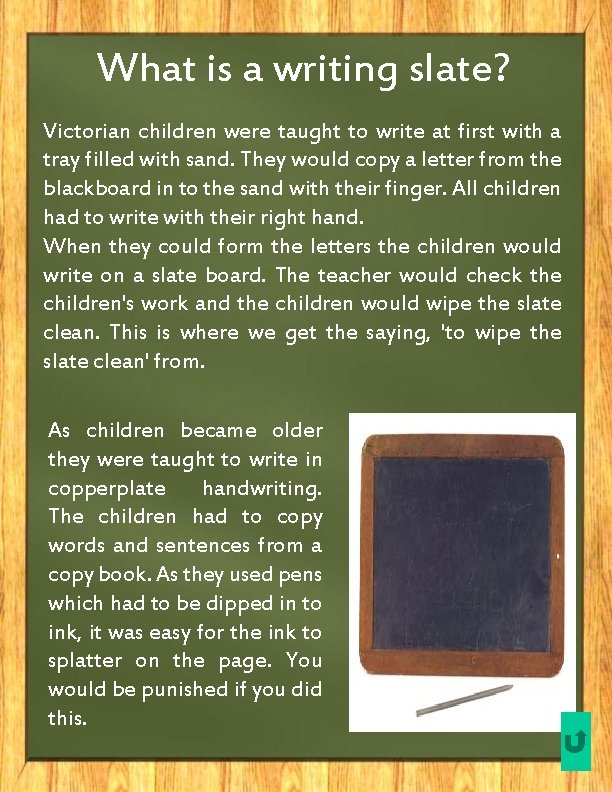 What is a writing slate? Victorian children were taught to write at first with