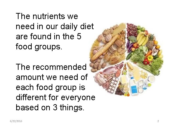 The nutrients we need in our daily diet are found in the 5 food