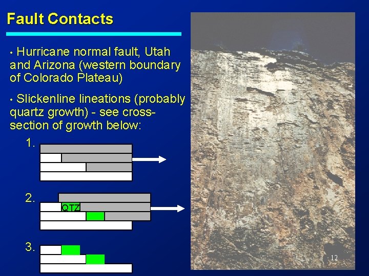 Fault Contacts Hurricane normal fault, Utah and Arizona (western boundary of Colorado Plateau) • Fault Contacts Hurricane normal fault, Utah and Arizona (western boundary of Colorado Plateau) •