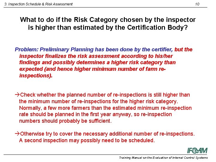 3. Inspection Schedule & Risk Assessment 10 What to do if the Risk Category