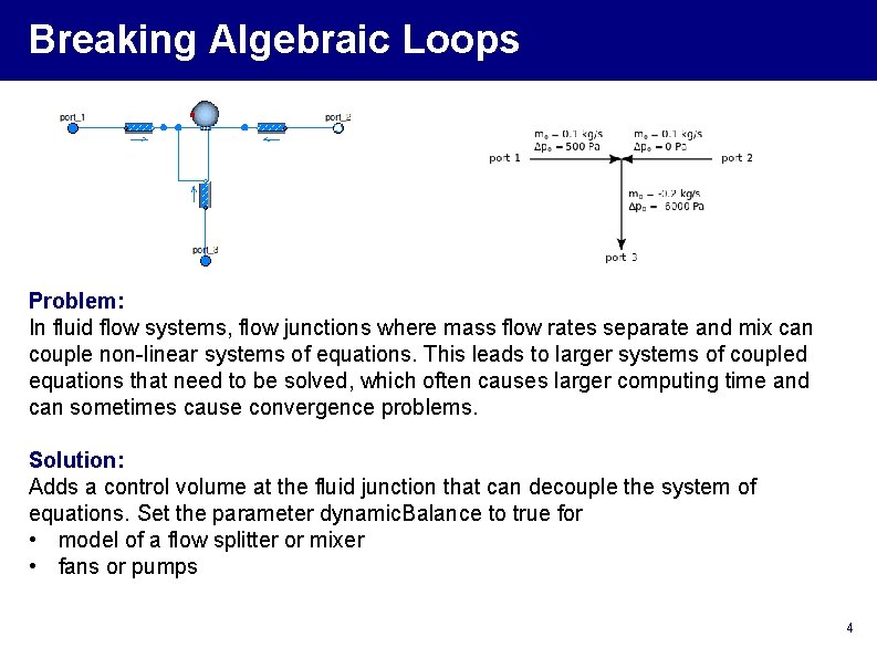 Breaking Algebraic Loops Problem: In fluid flow systems, flow junctions where mass flow rates