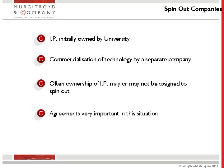Spin Out Companies I. P. initially owned by University Commercialisation of technology by a Spin Out Companies I. P. initially owned by University Commercialisation of technology by a