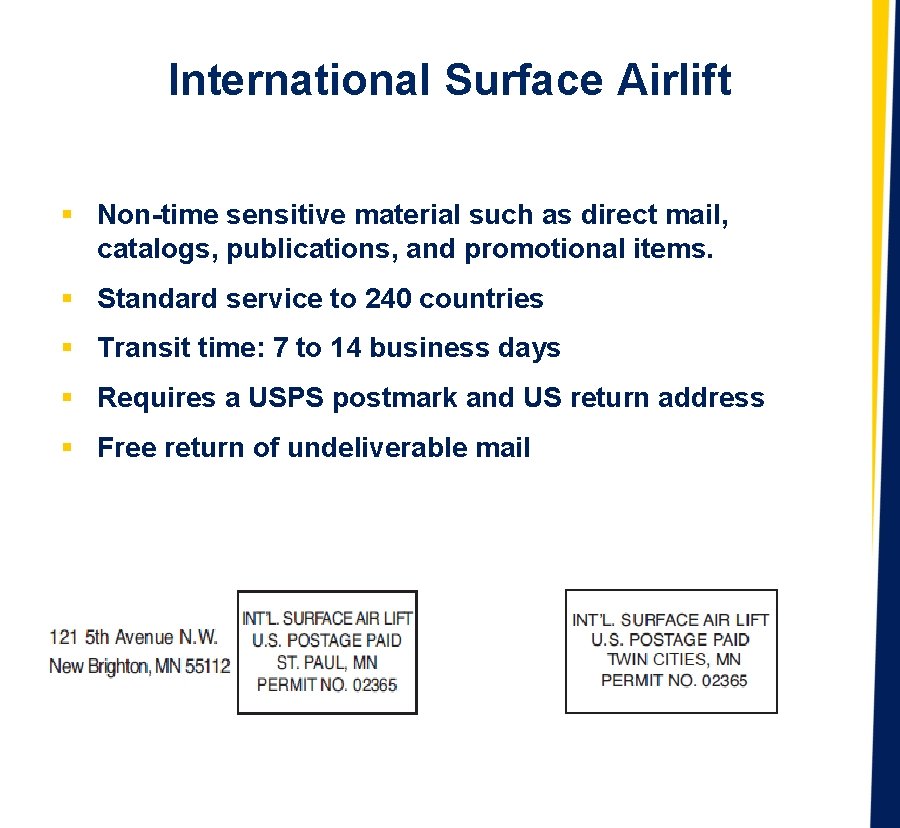 International Surface Airlift § Non-time sensitive material such as direct mail, catalogs, publications, and