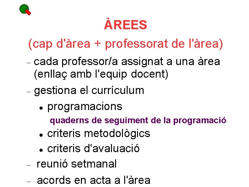 ÀREES (cap d'àrea + professorat de l'àrea) cada professor/a assignat a una àrea (enllaç