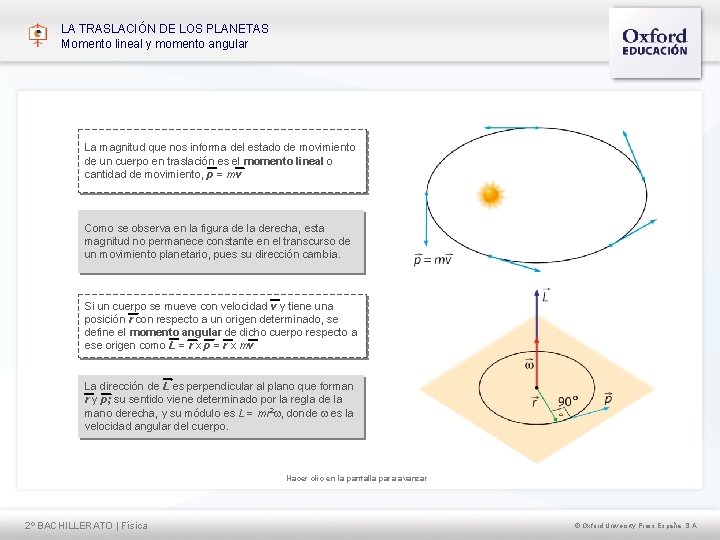 LA TRASLACIÓN DE LOS PLANETAS Momento lineal y momento angular La magnitud que nos
