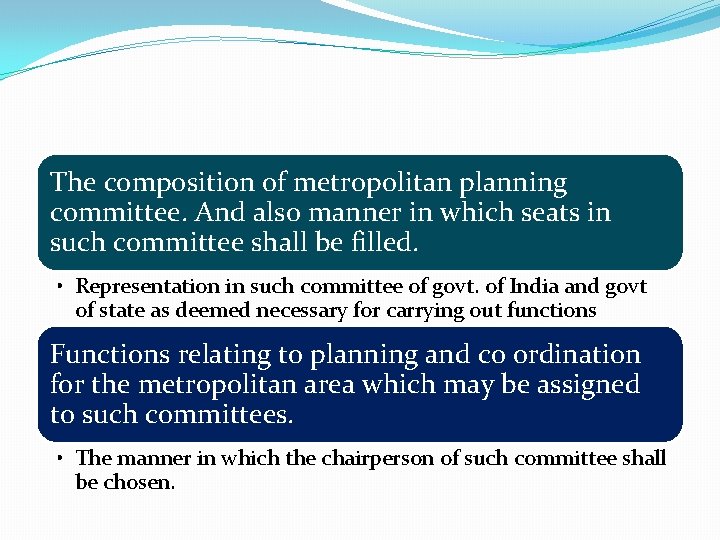 The composition of metropolitan planning committee. And also manner in which seats in such