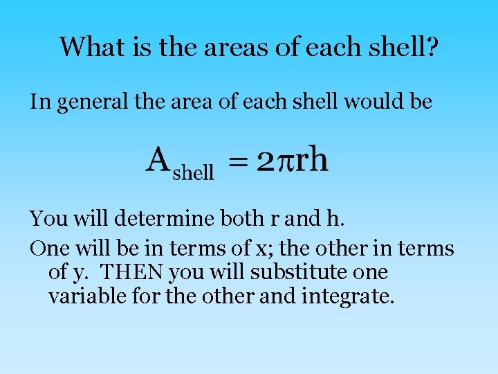 What is the areas of each shell? In general the area of each shell