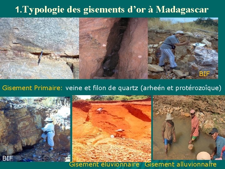 1. Typologie des gisements d’or à Madagascar BIF Gisement Primaire: veine et filon de