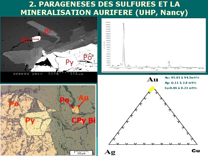 2. PARAGENESES DES SULFURES ET LA MINERALISATION AURIFERE (UHP, Nancy) Au Bi Py Po