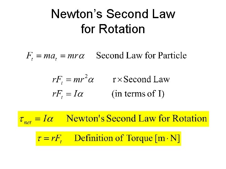 Newton’s Second Law for Rotation 