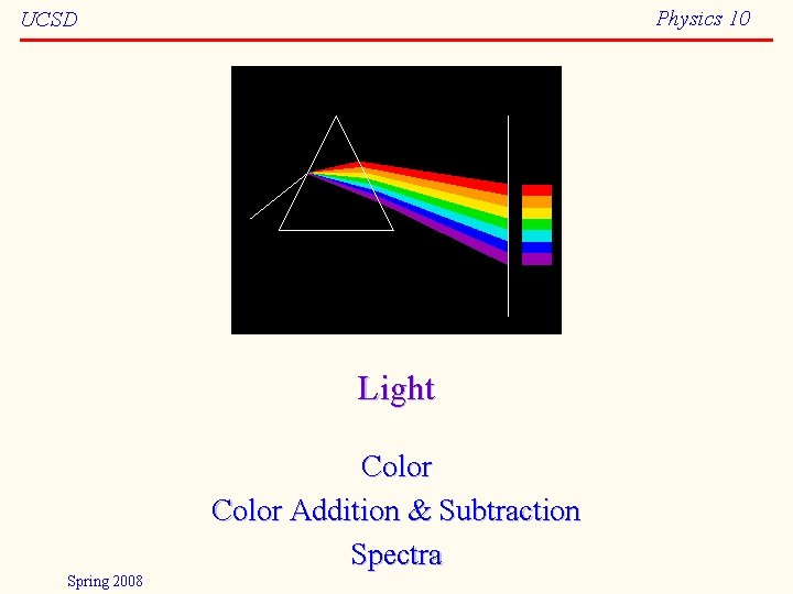 Physics 10 UCSD Light Color Addition & Subtraction Spectra Spring 2008 